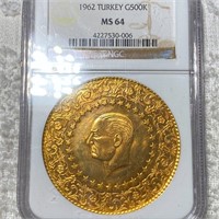 1962 Turkey Gold 500 Korush NGC - MS64