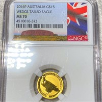 2016 $15 Aus. Gold Coin NGC - MS70 EAGLE 1/10Oz