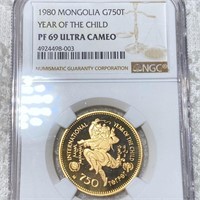 1980 Mongolia Gold 750 Tugrik NGC - PF 69 ULT CAM