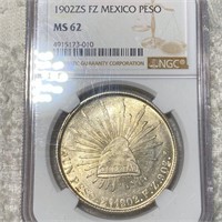1902 Mexican Silver Peso NGC - MS62