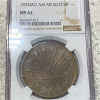 1894 Mexican Silver 8 Reales NGC - MS62