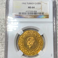 1962 Turkey Gold 100 Korush NGC - MS64