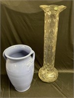 Two Large Vases, Clear 24-1/2" Tall, Blue14" Tall