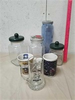 Glass food storage containers, and mugs