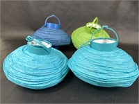 4 Battery Operated Blue Teal Green Paper Lanterns
