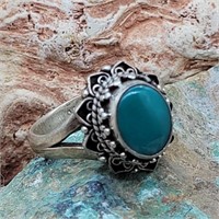 VTG STERLING 925 SILVER & TURQUOISE RING SZ 9
