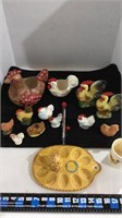 Assorted rooster collection with a candy