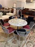 Mid century modern table and six chairs with stool