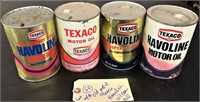 4 old Texaco Haveline advertising metal oil cans
