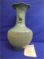 Oriental Green Porcelain Floor Vase 26" H