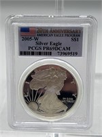 2005-W PCGS PR69DCAM American Silver Eagle 20th An