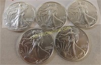 5 U.S.Mint 2021 Type II Silver Eagle Coins