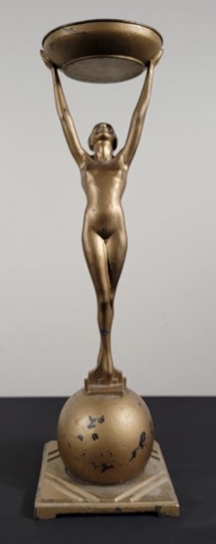 Metal Art Nouveau Nude Ashtray Stand