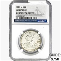 1859-O Seated Lib. 50C NGC Shipwreck Effect SS