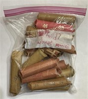 17 rolls of wheat pennies - unsorted
