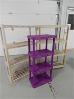 3 Plastic shelves; 35"x17"x56" high; 34"x14"x