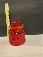 Amberina glass canister with lid