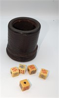 Early Buffalo Hide Poker Dice Thrower w/ Dice