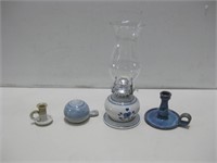 Stoneware Candleholders W/Oil Lamp See Info