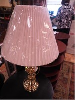 Brass table lamp with pleated shade, 26" high
