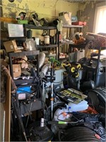 BASEMENT CORNER FULL OF TOOLS / STERILITE SHELF