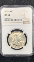 1955 NGC MS64 Silver Franklin Half Dollar