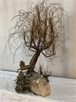 Crystals & Metal Windswept Tree w/Horse Sculpture