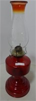 RED GLASS PEDESTAL 18" OIL LAMP