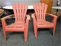 Large red plastic lawn chairs x2