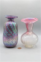 Trout Studio Pulled Feather + Pink Art Glass Vases