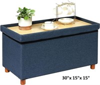 SEALED-PINPLUS Folding Storage Ottoman Bench, Blue