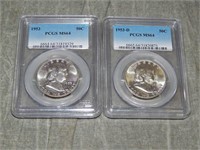 1953 & 1953 D Franklin Half Dollars PCGS MS64