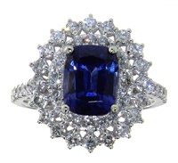 14K White Gold 3.50 ct Sapphire & Diamond Ring