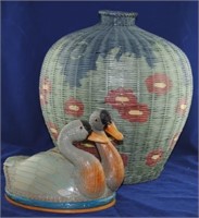 Decorative Wicker Swan & Basket