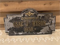 USAC METAL PLAQUE J HYSON