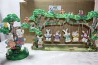 2 Swinging Bunny Figurine Decorations