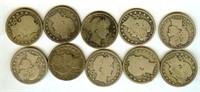 1892-1905 Barber 25c Nice Good 10pc Lot