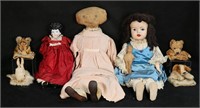 4 Early Vintage Dolls And 4 Hand Puppets