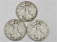 3-1946 S Silver Walking Liberty Half Dollar Coins