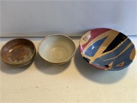 3- ceramic clay bowls, 11 inches 6-1/2 inches