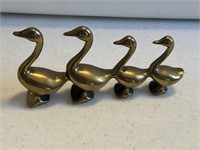 Vintage Brass Geese Figurine Four In A Row Mid
