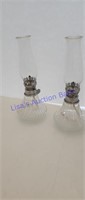 Pair Vintage  Crystal Dress Oil Lamps