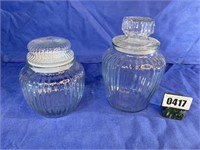 2 Mismatched Glass Jars w/Lids