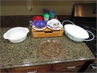 pink depression,baking dishes,container & items