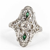 Jewelry 14kt White Gold Diamond & Emerald Ring