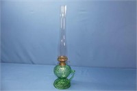 Vintage Green Glass Finger Lamp With Chimney