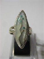 Southwest SS Turquoise w/ Mother Of Pearl Ring
