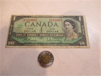 Billet de $1 canadien 1967 n.serie 1239562
