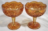 Pair Imperial carnival glass compotes