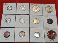 1940s walking liberty silver + more 12 coins